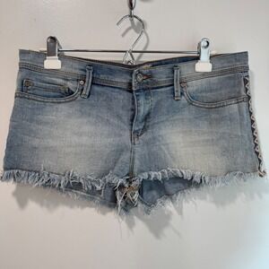 Roxy denim jean shorts size 31, embroidered Aztec, stretch, beach, boho,